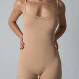 Lace Trim Sculpting shapewear Bodysuit with Adjustable Spaghetti Straps