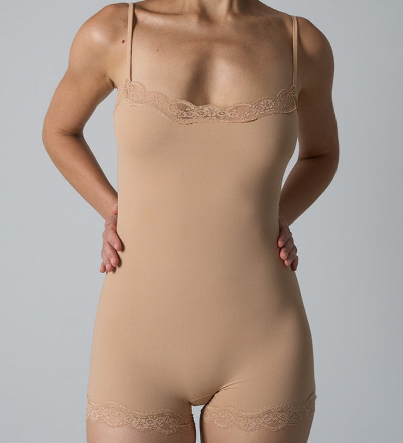 Lace Trim Sculpting shapewear Bodysuit with Adjustable Spaghetti Straps
