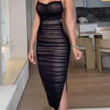 Sexy Backless Cross Lace Up Mesh Patchwork Bodycon Dress