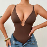 Seamless Plunge Neck Tummy Control Thong Shapewear Bodysuit