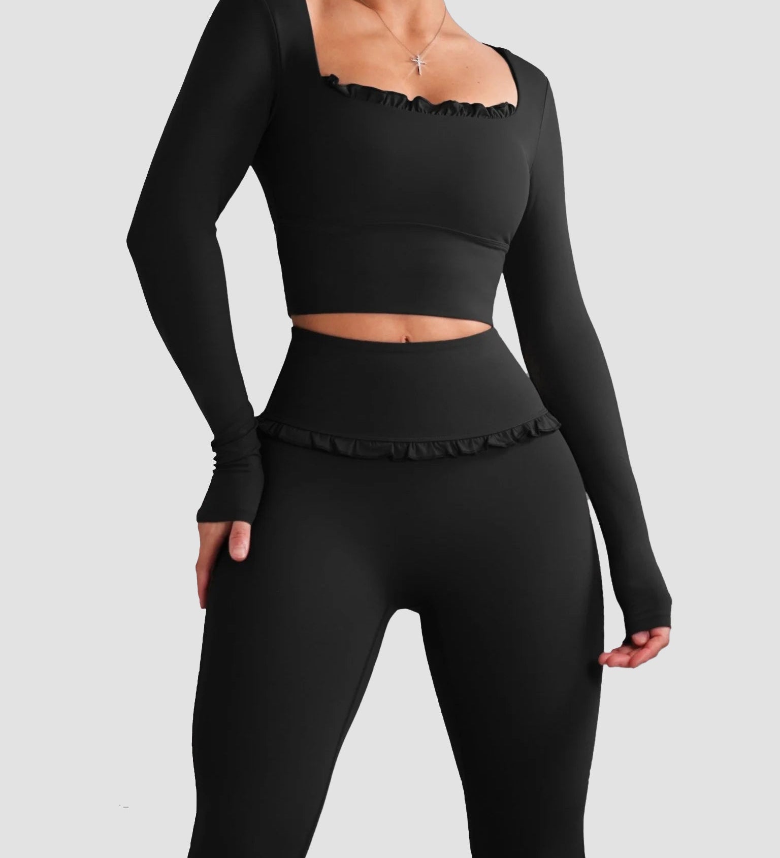 Ballet Ruffled Long Sleeve Sports Top