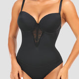 Women's Low Back Bodysuit Lace Stitching Tummy Control Brief Shapewear With Built In Bra
