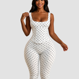 Polka Dot Square Neck Capri Jumpsuit with Hourglass Detachable Corset Two-Piece Set