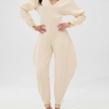 Cozy V Neck Baggy Long Sleeve Jumpsuit
