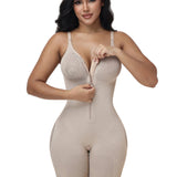High Compression Adjustable Strap Mid Thigh Front Zipper Lace Full BodyShapewear