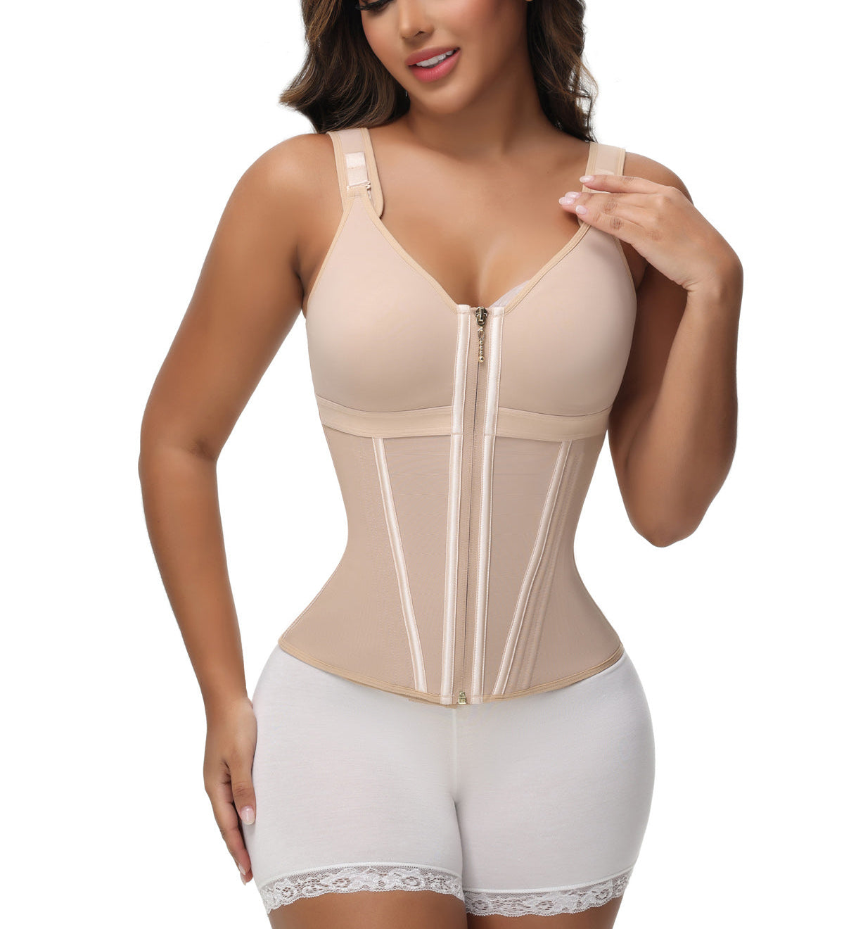 Sorelyne® Women's Boned Latex Zipper Corset Tummy Control Body Shaper Vest With Bra