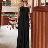 Halter Tie Back Built-in Bra Maxi Dress with Pockets