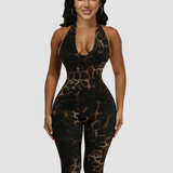 Leopard Print Backless Halter Neck Tight-Fitting Hip-Lifting Jumpsuit