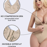 Deep V Seamless Backless Triangle Shapewear Bodysuit with Front Zipper