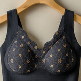 Wire Free Seamless Thin Breathable Bra with Delicate Floral Lace