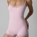 Lace Trim Sculpting shapewear Bodysuit with Adjustable Spaghetti Straps