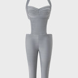Halter Cutout Backless Skinny Bandage Capri Jumpsuit