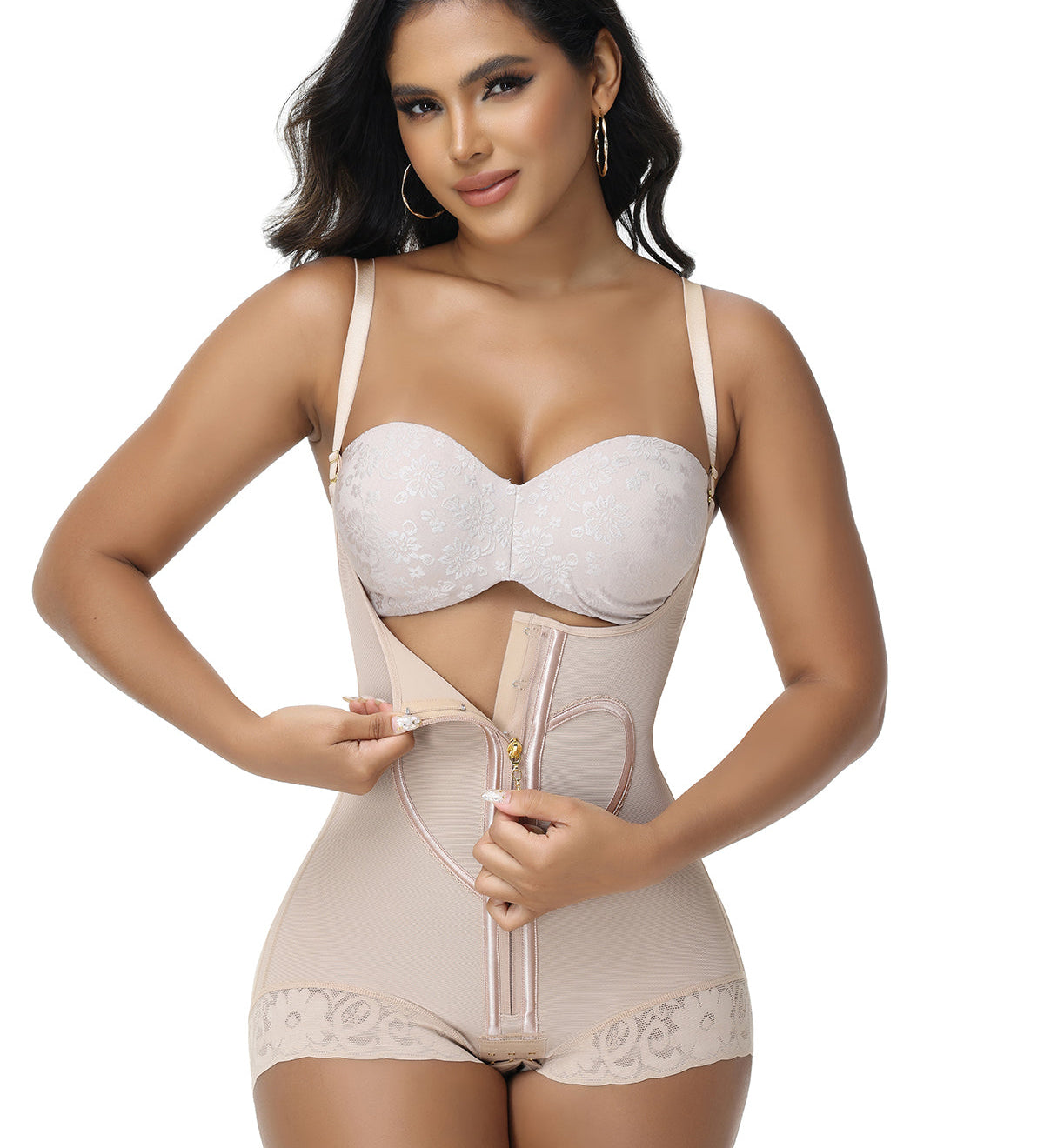 Sorelyne® Heart Pattern Zipper Briefs Shapewear Bodysuit (Pre-Sale)