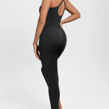 High Compression Zip Front Deep V Adjustable Strap Shapewear Jumpsuit
