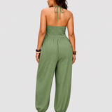 Halter Backless Ruched Pocket Jogger Jumpsuit