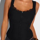 Square Neck Adjustable Strap Corsety Seamed Zipper Tank