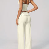 Two Piece Workout Set Halter Cami Crop Top with Wide Leg Pants