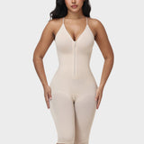 V Neck Front Zip Crisscross Back Knee Length Tummy Contro Bodysuit Butt Lifting Shaper