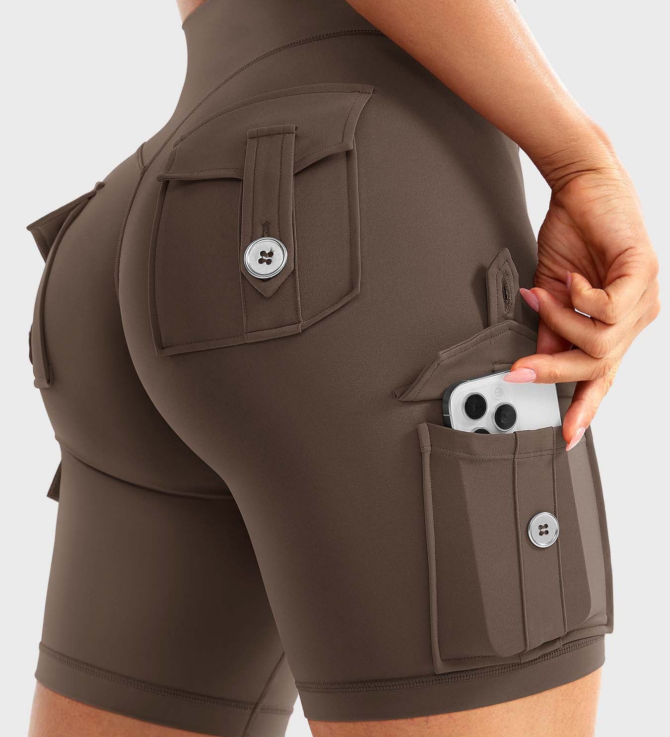 High Waist Butt Lifting Workout Biker Shorts with Multi Cargo Pockets
