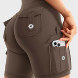 High Waist Butt Lifting Workout Biker Shorts with Multi Cargo Pockets