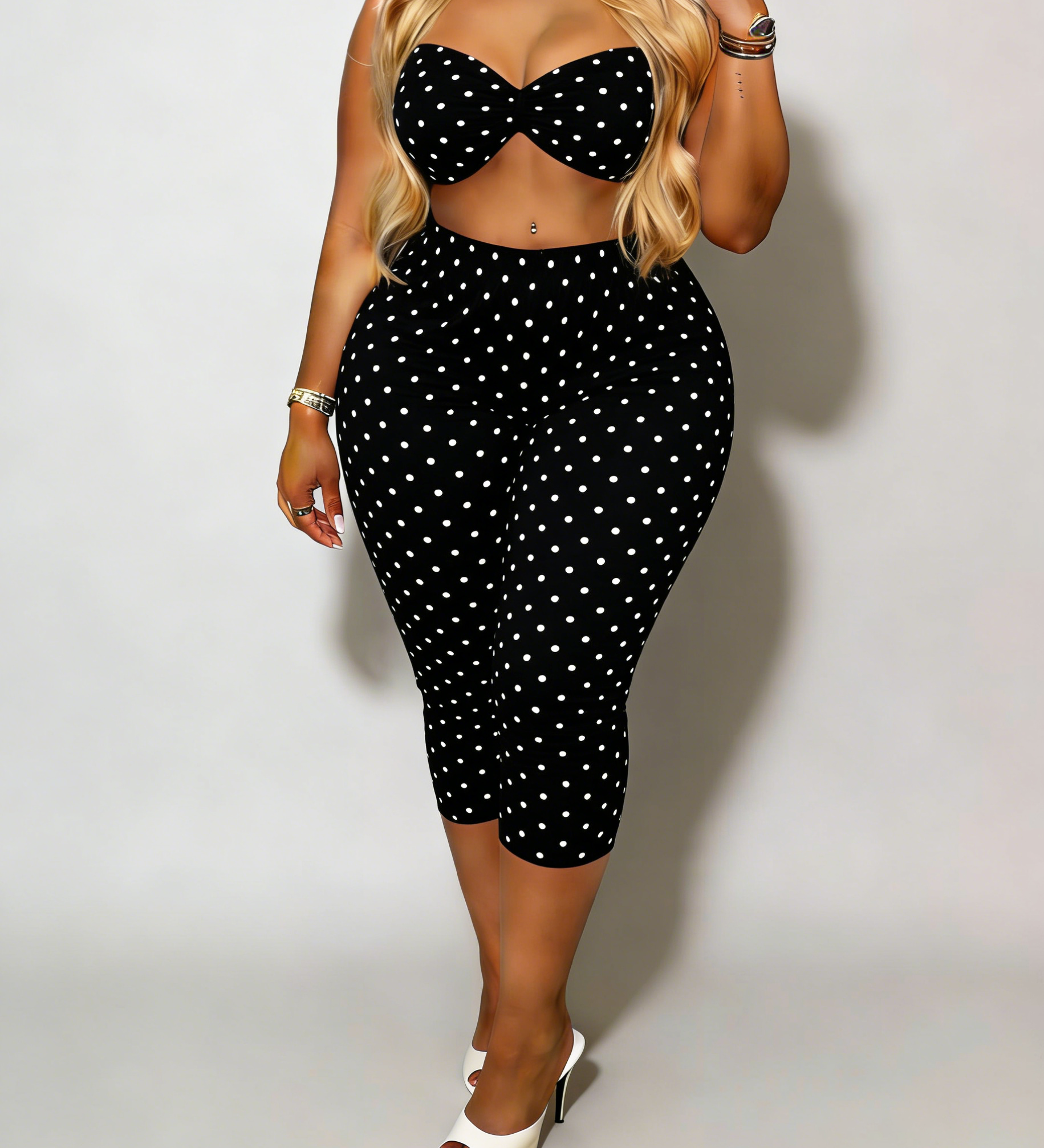 Polka Dot Print Sexy Hip-Lifting Capri Pants Set