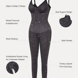 High Compression Zip Front Deep V Adjustable Strap Shapewear Jumpsuit
