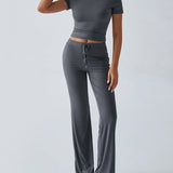 Essential Two-Piece Active Set ropped Short Sleeve Top Drawstring Flare Pants