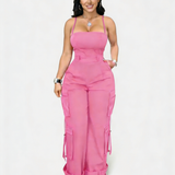 Wide Leg Jumpsuit With Pockets for Women Casual Curvy Baggy Cargo One Piece Overall Romper