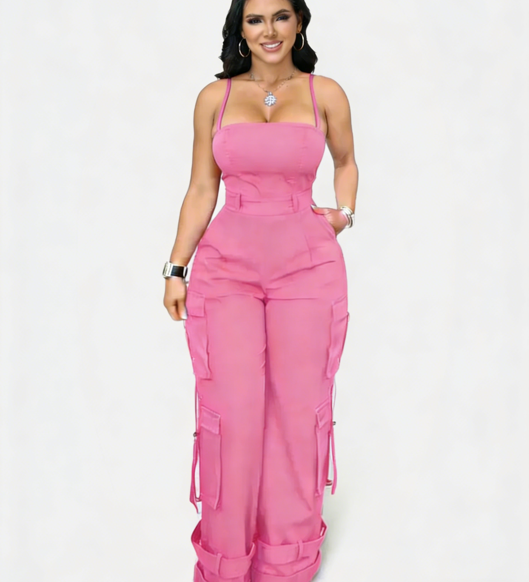 Wide Leg Jumpsuit With Pockets for Women Casual Curvy Baggy Cargo One Piece Overall Romper