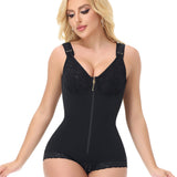 Lace V Neck  Adjustable Strap Tummy Control Butt Lifting Zipper Bodysuit
