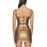 Square Neck Spaghetti Strap Side Lace Up Bodycon Mini Bandage Dress