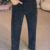 Women's Fashion Rhinestone Embellished Straight Leg Denim Jeans