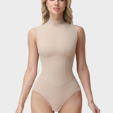 Lace Mock Neck Sleeveless Crisscross Open Back Seamless Shaping Bodysuit
