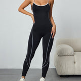 Seamless Athletic Jumpsuit Cross-Strap Color-Block Full-Length Bodysuit