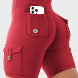 High Waist Butt Lifting Workout Biker Shorts with Multi Cargo Pockets