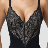 Sorelyne® Elegant Lace Trim Deep V-Neck Shapewear Bodysuit