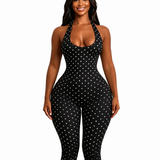 Halter Tie Open Back Polka Dot  Slim Waist Capri Jumpsuit