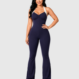 Halter Cross Back Flare Leg Butt Lifting Workout Jumpsuit