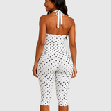 Polka Dot Halter Twist Top Capri Pants Two Piece Outfit Set