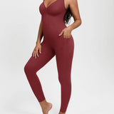 High Compression Zip Front Deep V Adjustable Strap Shapewear Jumpsuit