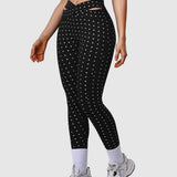 Silver Polka Dot Yoga Leggings Cross-cut Black Workout Pants