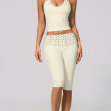 Two Piece Workout Set Halter Cami Crop Top with Capri Leggings