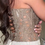 Sexy Mesh Cut Out Lace Double Layer Tummy Control Corset with Back Tie