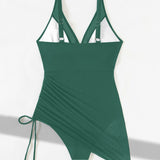 Deep V Mesh Drawstring Slim Sexy Backless Shapewear Swimsuit