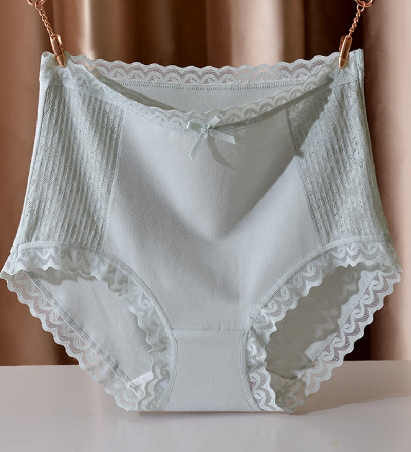 High Waisted Comfortable Cotton Breathable Panties With Lace Trim