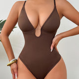 Seamless Plunge Neck Tummy Control Thong Shapewear Bodysuit
