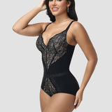 Sorelyne® Elegant Lace Trim Deep V-Neck Shapewear Bodysuit