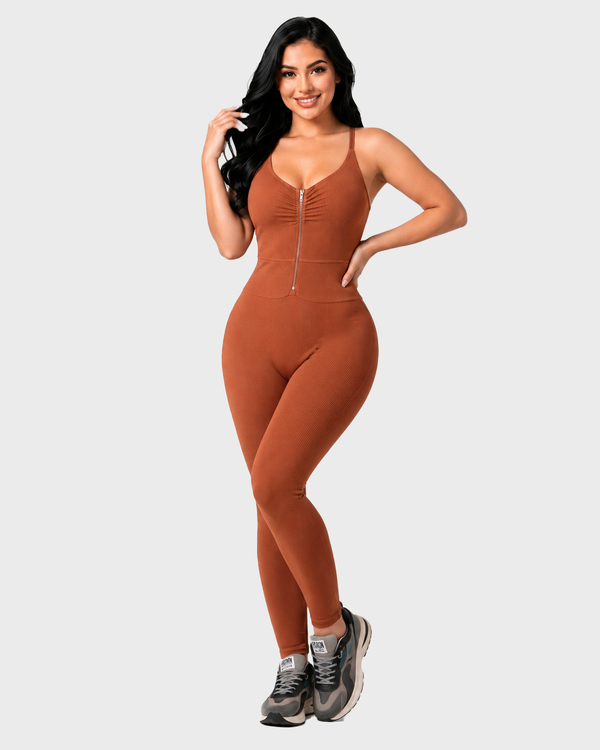 Front Zip High Waist Butt Lifting Workout One Piece Jumpsuit