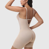 Deep V Adjustable Strap Crotch Closure Mid Thigh Bodysuit Full Body Shapewear