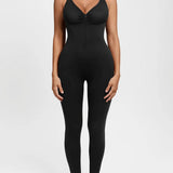 High Compression Zip Front Deep V Adjustable Strap Shapewear Jumpsuit